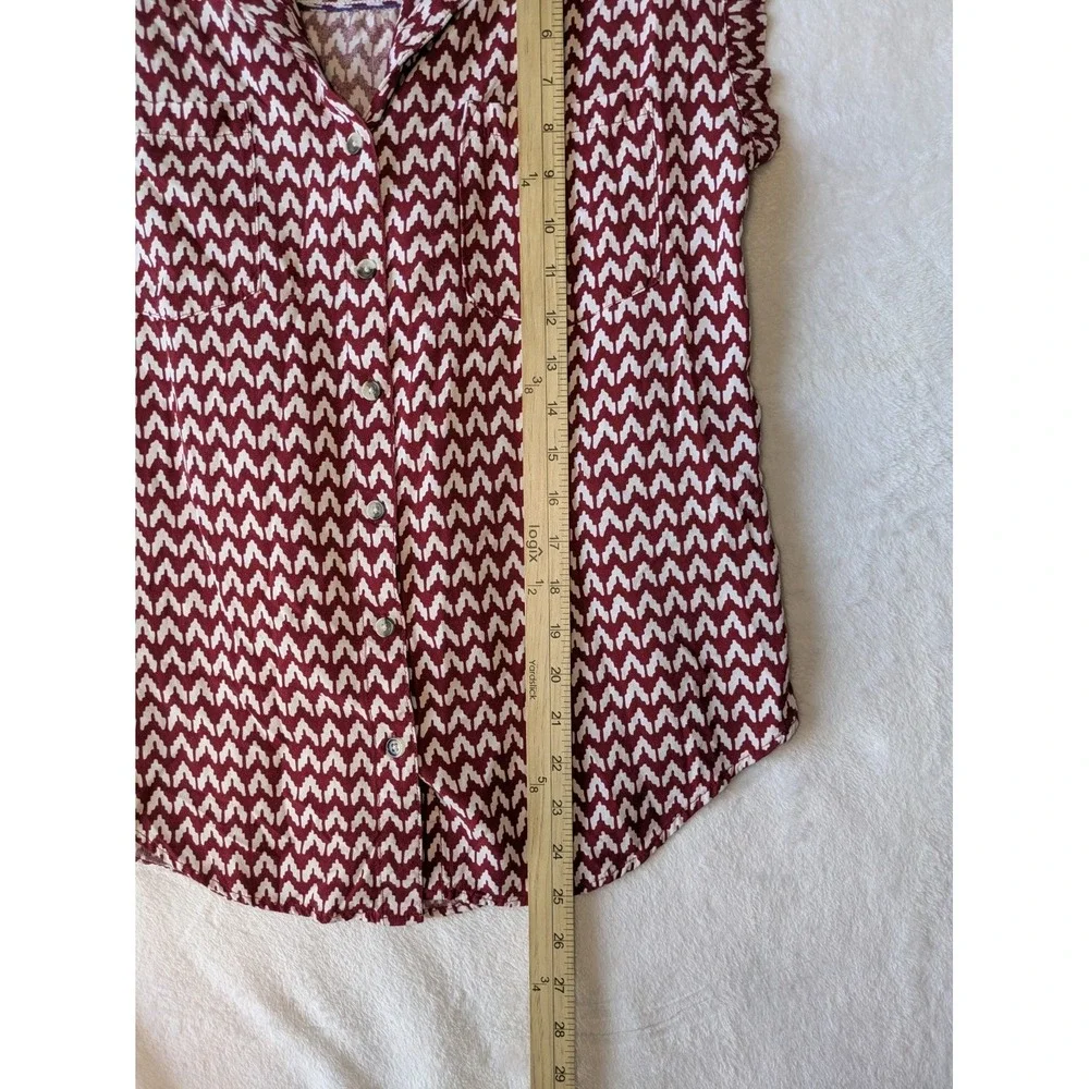Jachs‎ Girlfriend Women's Short Sleeve Blouse Red White Chevron Design Small